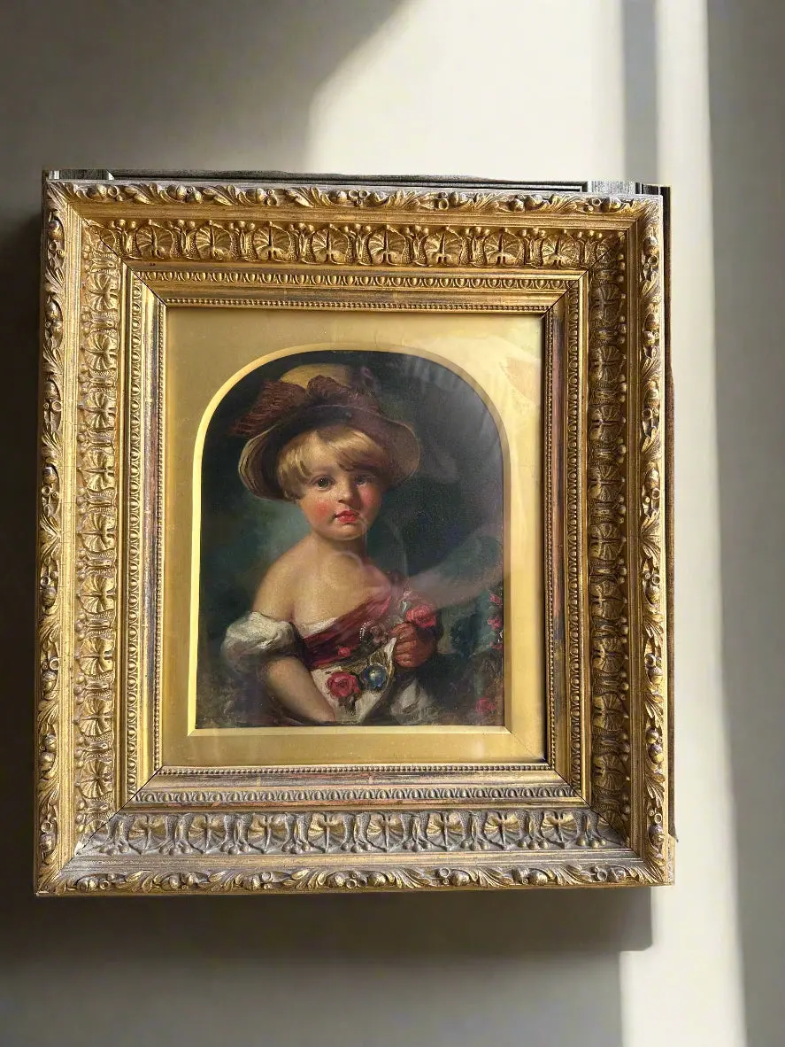 Girl Wearing Hat And Holding Roses Circa 18Th Century 1