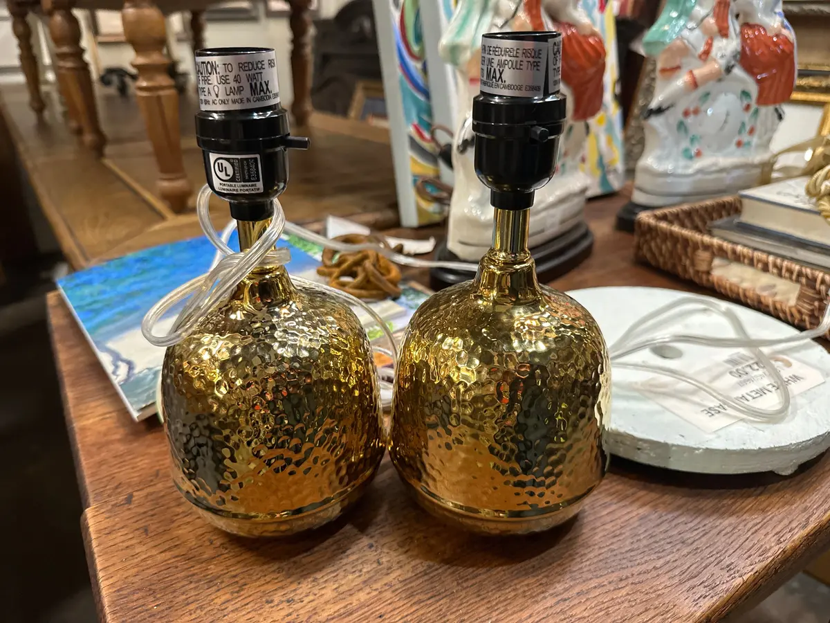 Pair Of Embossed Brass Look Lamps 1