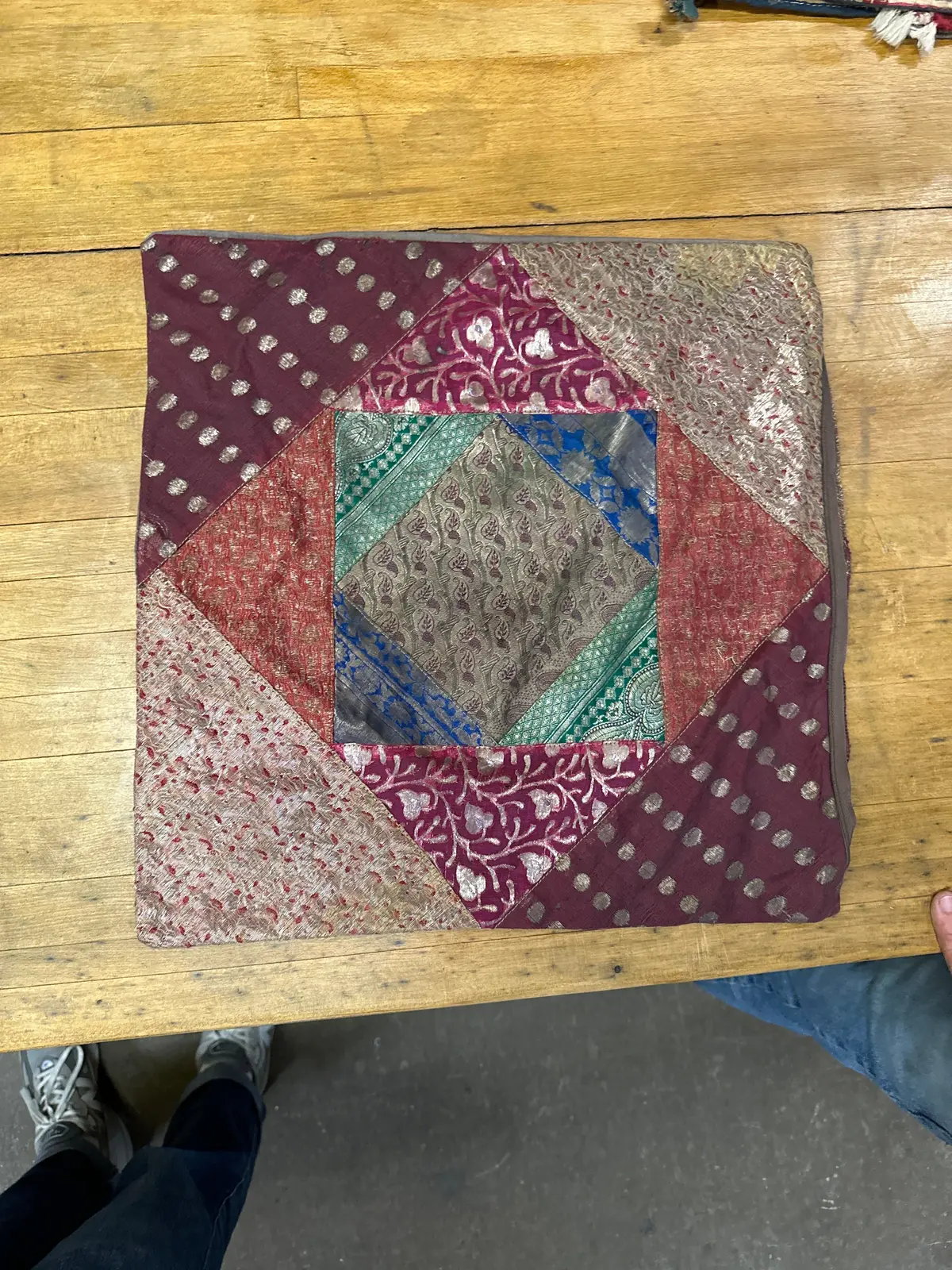 Indian Woven Pillow Case With Metal Thread 1