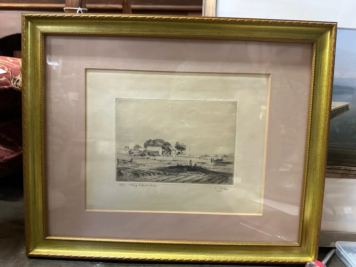 Gold Framed Etching "Long Island Farm" 1