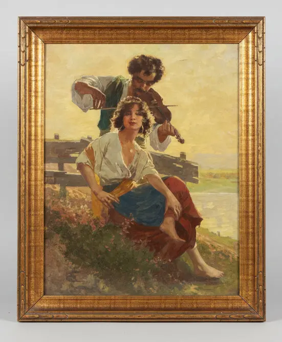Gilt Framed Courtship Oil Painting As Found -Signed Karl Witholm -19Th Century Austrian 1