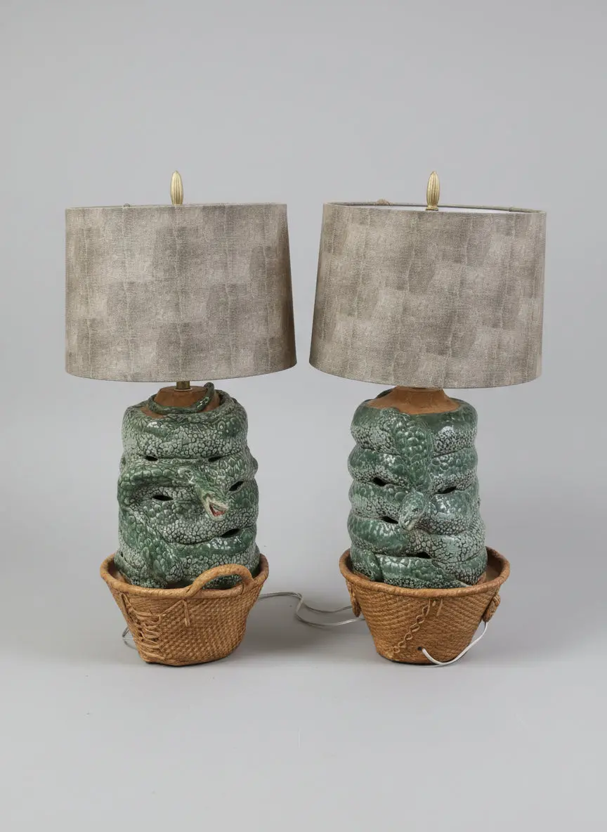 Pair Of Snake Pottery Lamps 1