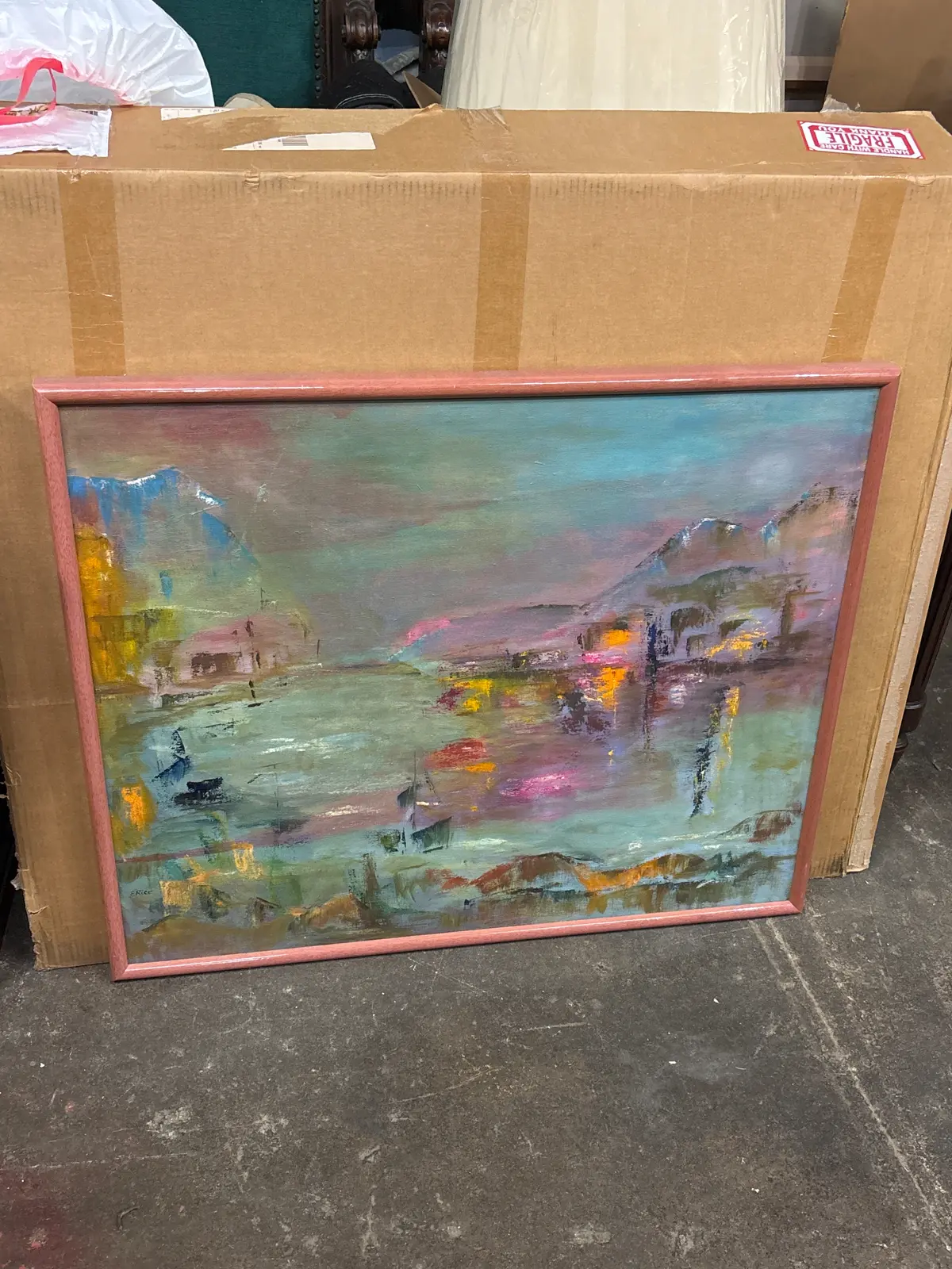 Medium Pink And Green Mountain Scene Painting 1