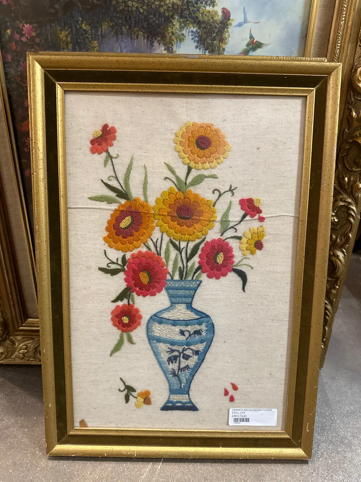 Framed Needlework Floral Still Life 1