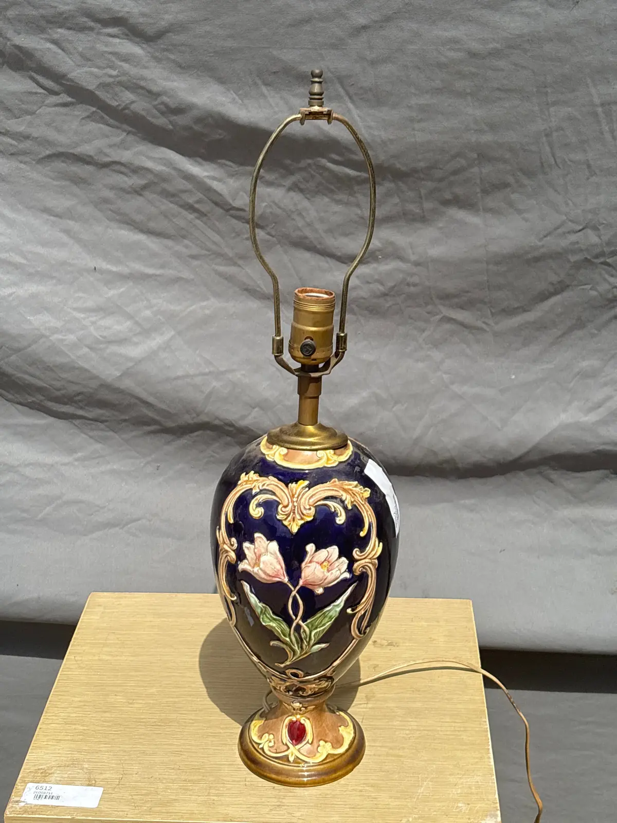 Blue And Gold Floral Majolica Lamp Base 1