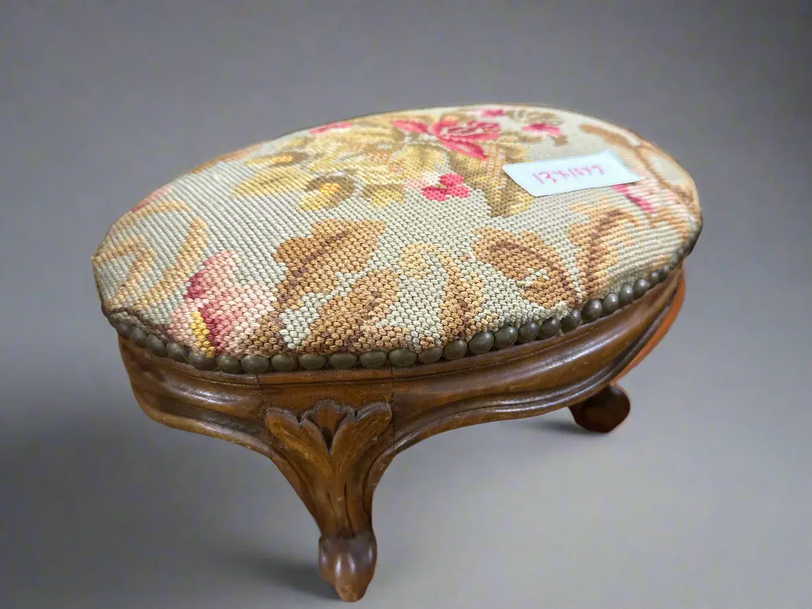 Tiny Needlepoint Covered Oval Stool 1