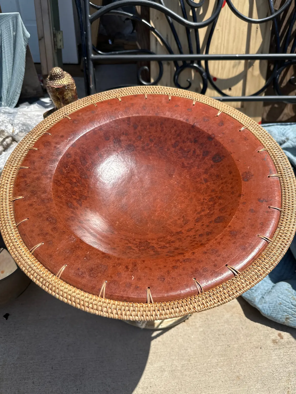 Large Glazed Terra Cotta And Sisal Bowl 1
