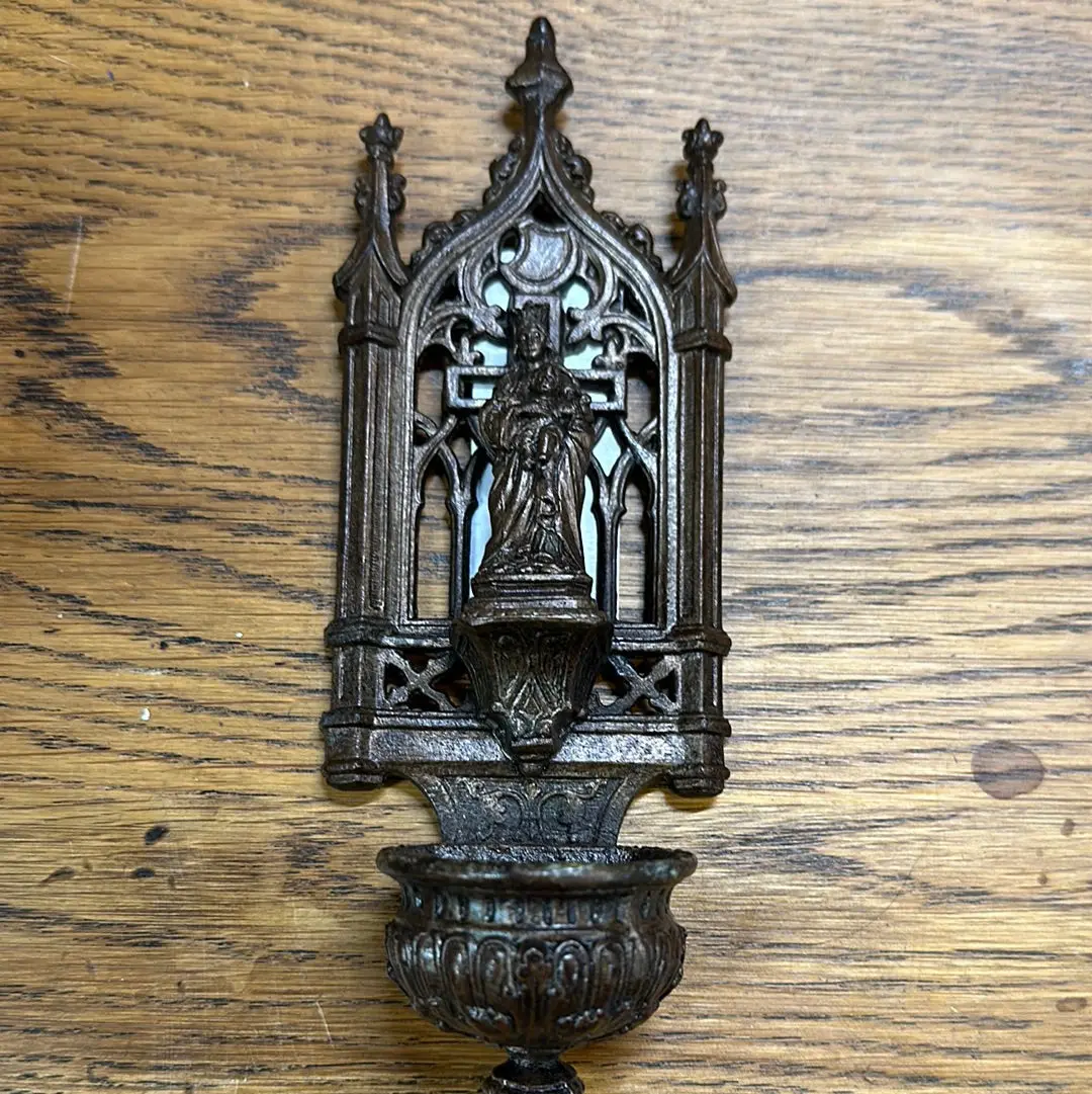 Small Bronze Ornate Spelter Holy Water Font 1