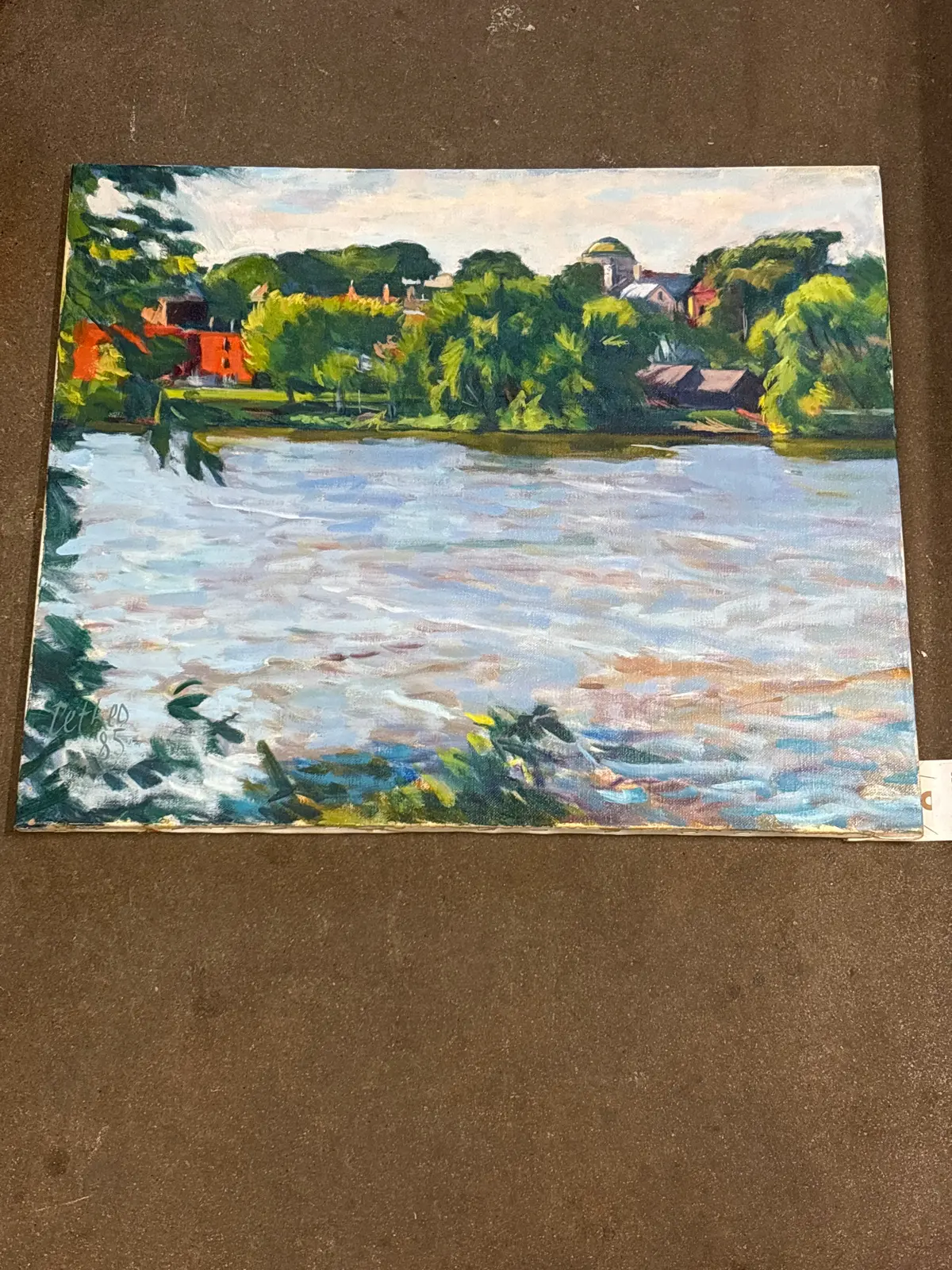 Unframed Vintage Impressionist Landscape Of A Lake - Signed 1