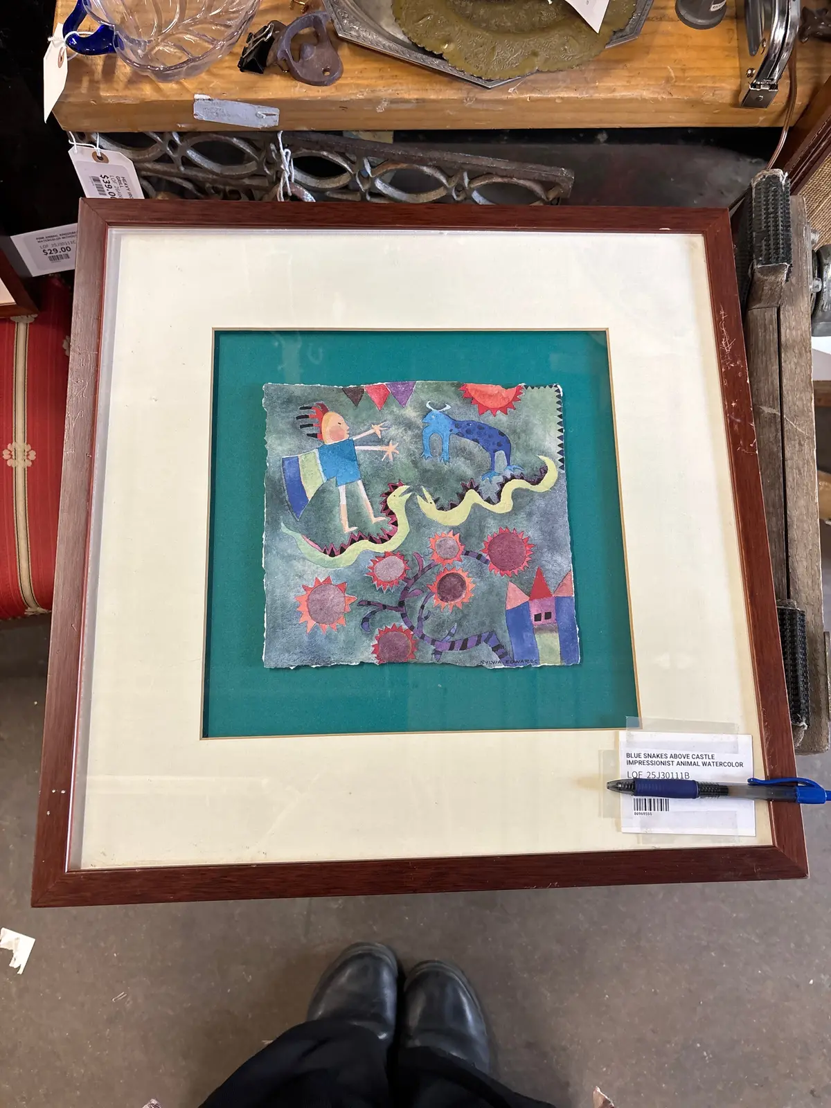 Blue Snakes Above Castle Impressionist Animal Watercolor 1
