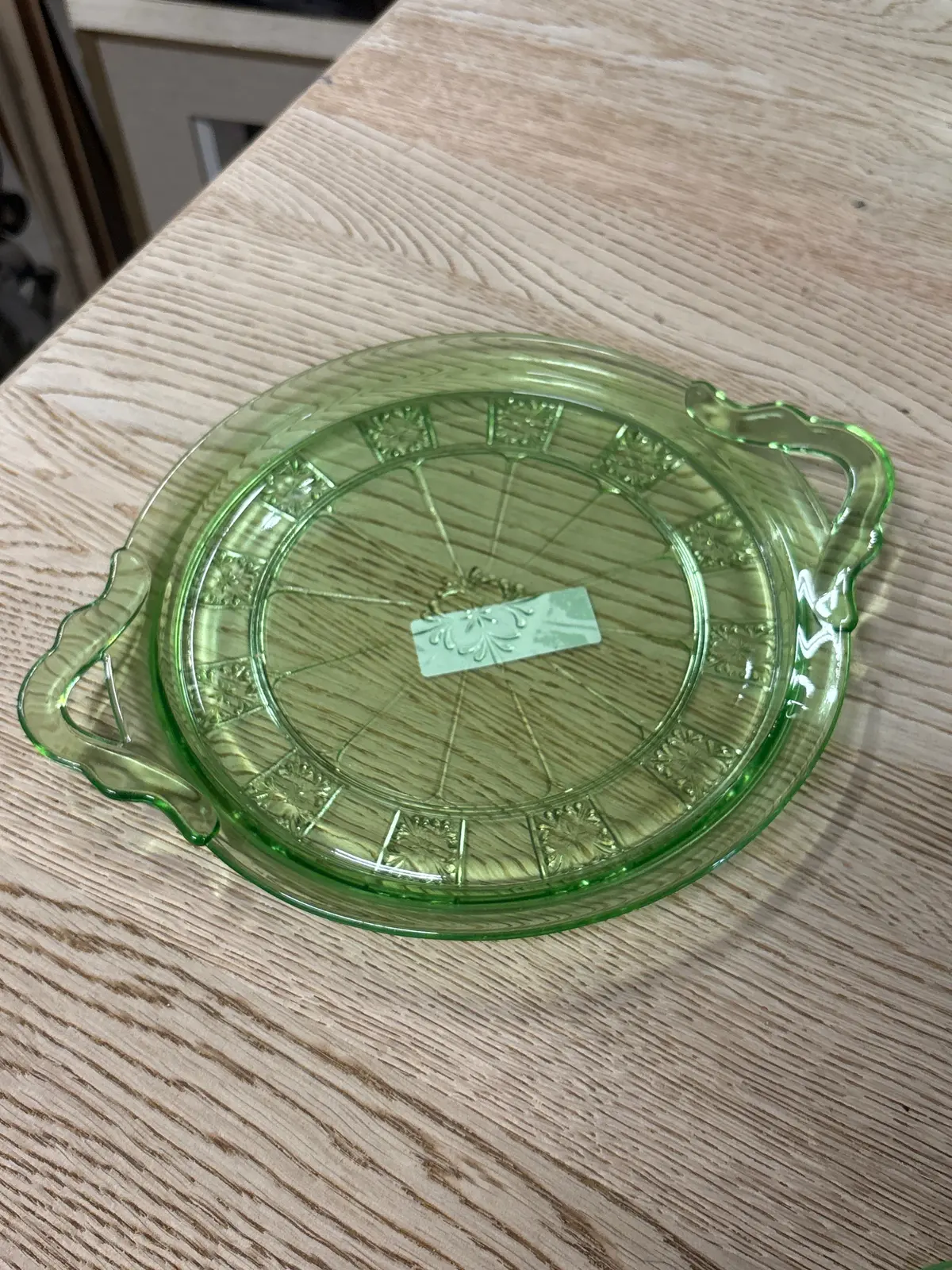 Small Green Depression Glass Platter 1
