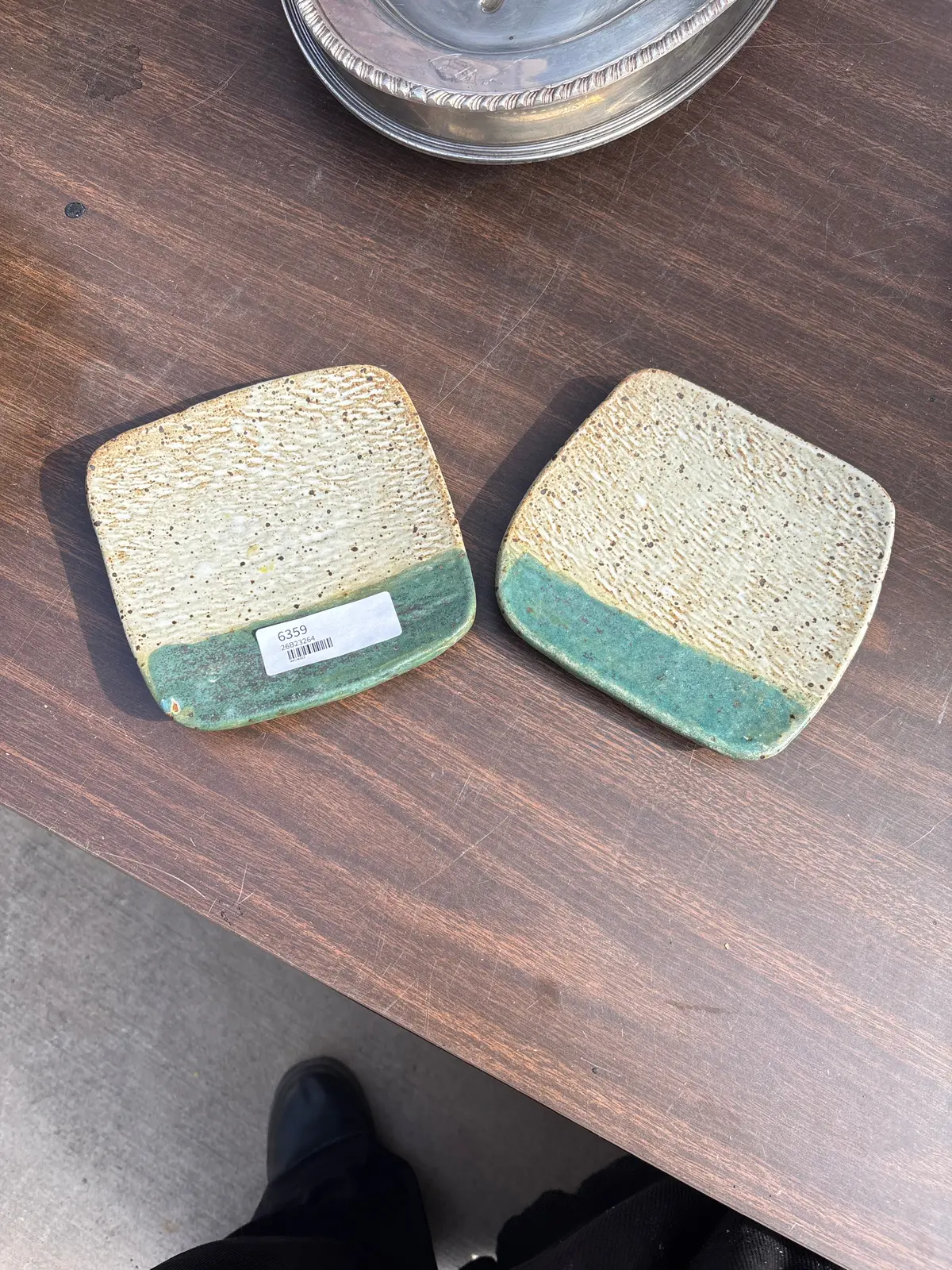 Pair Of Glazed Green Footed Plates 1