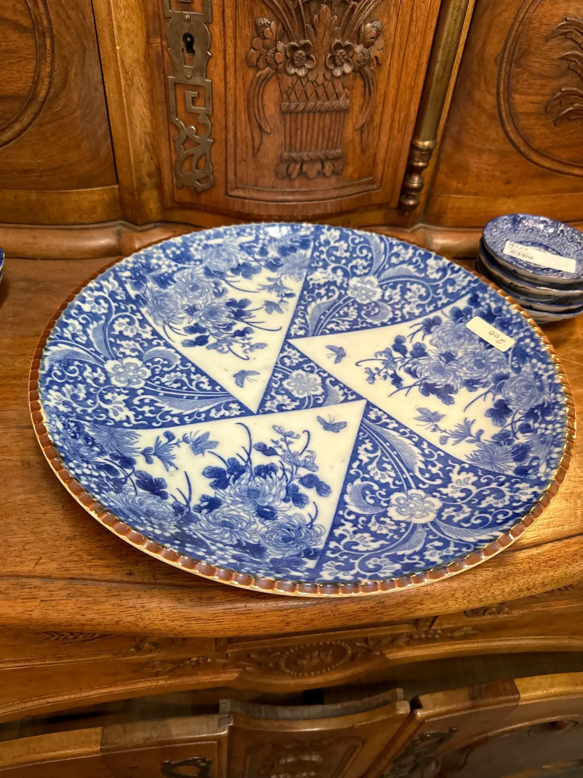 Heavy Blue And White Imari Geometric Charger 1
