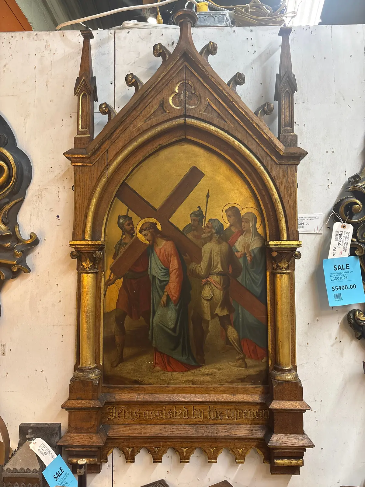 19Th Century English Oak Framed Gothic Style Station Of The Cross 1