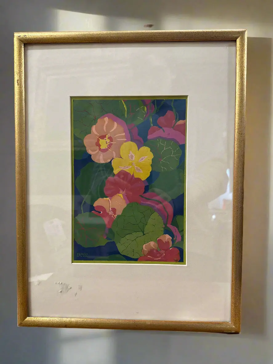 Framed Floral Silkscreen Under Glass Byea Duino 1