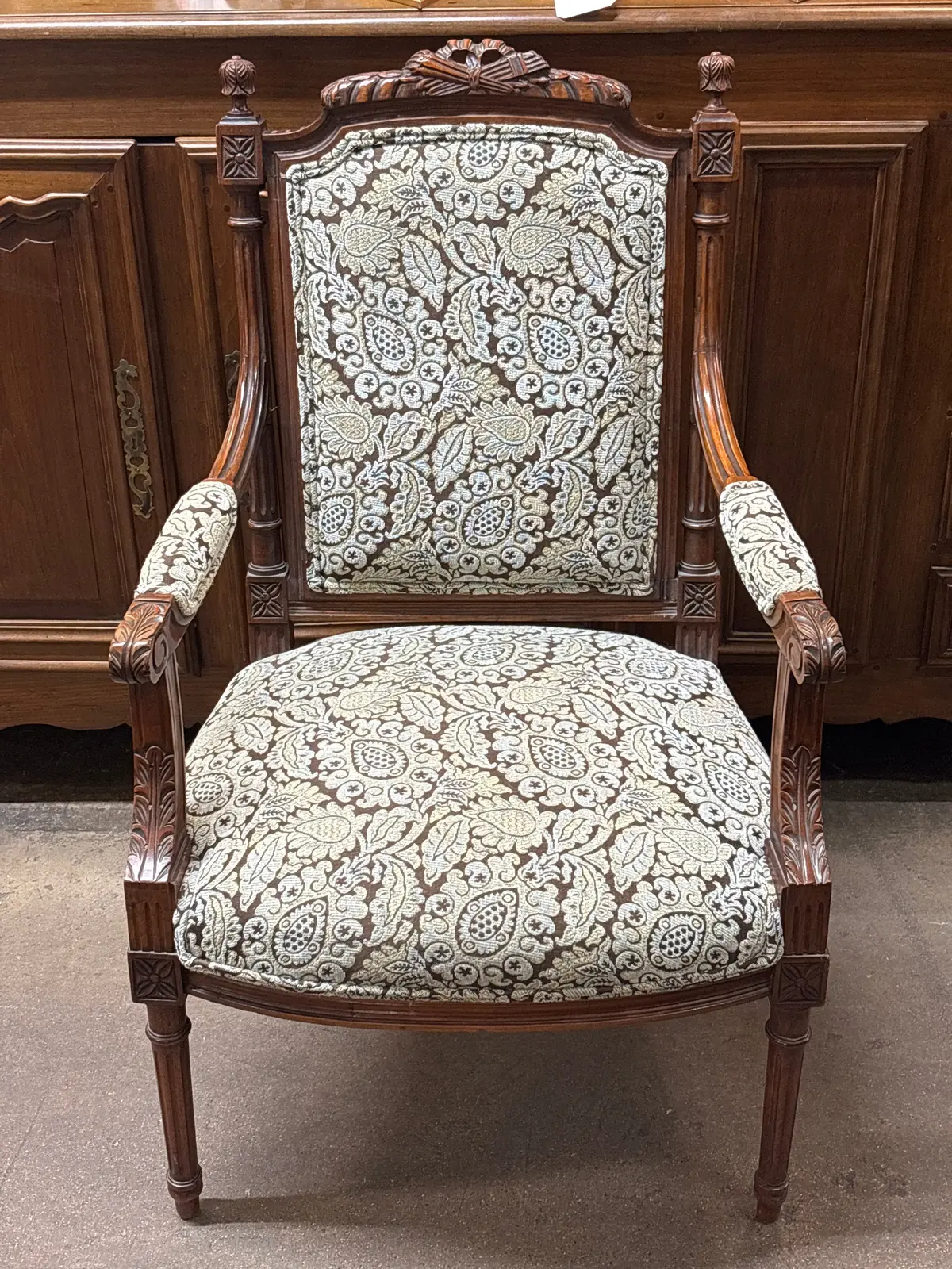 Louis Xvi Arm Chair With Blue Green Upholstery 1