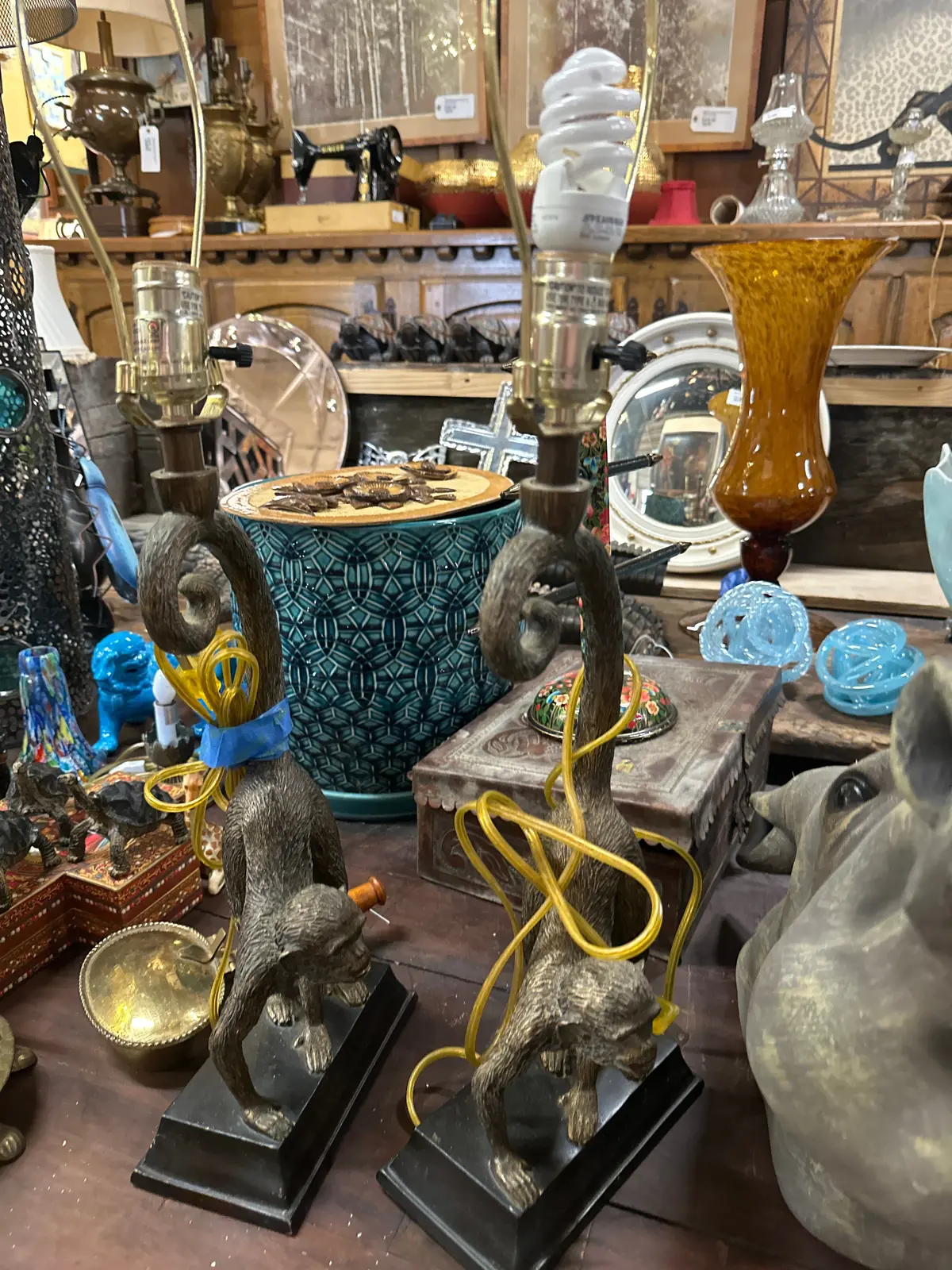 Pair Of Monkey Lamps With Shades 1