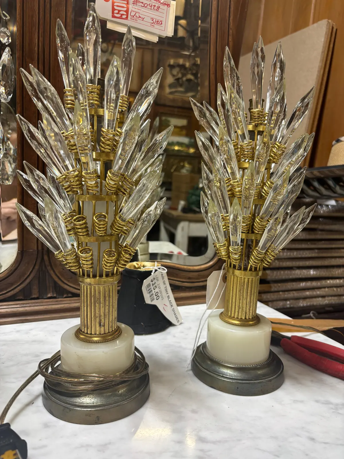 Vintage Pair Of Spikey Luster Vanity Lamps 1