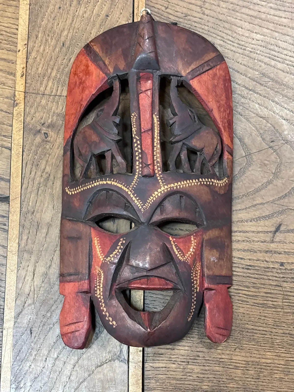 Red African Mask With Elephants 1