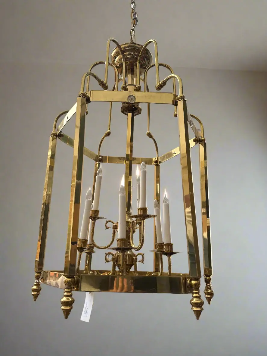 Hexagon Brass Lantern Style Chandelier Missing Glass 1