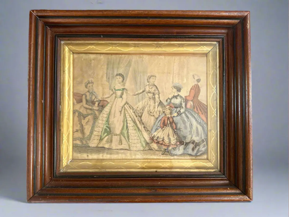 Walnut Framed Victorian Social Scene 1