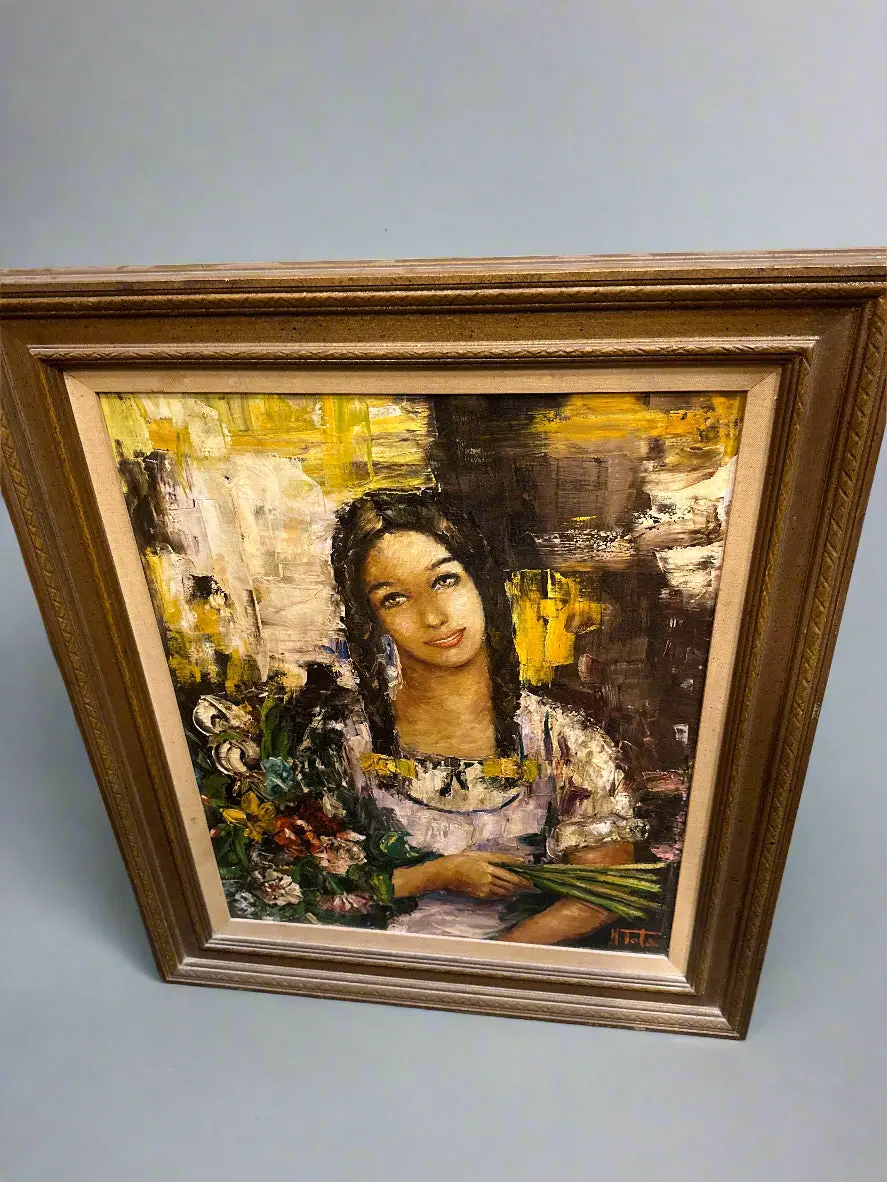 Framed Italian Impressionist Lady Portrait Oil Painting 1