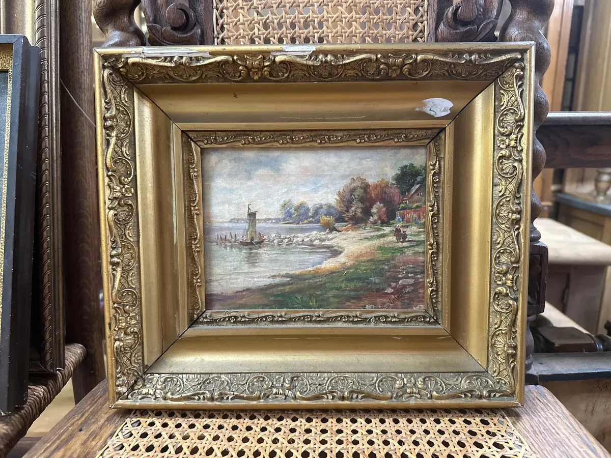 Tiny Gilt Framed Landscape Oil Painting As Found 1