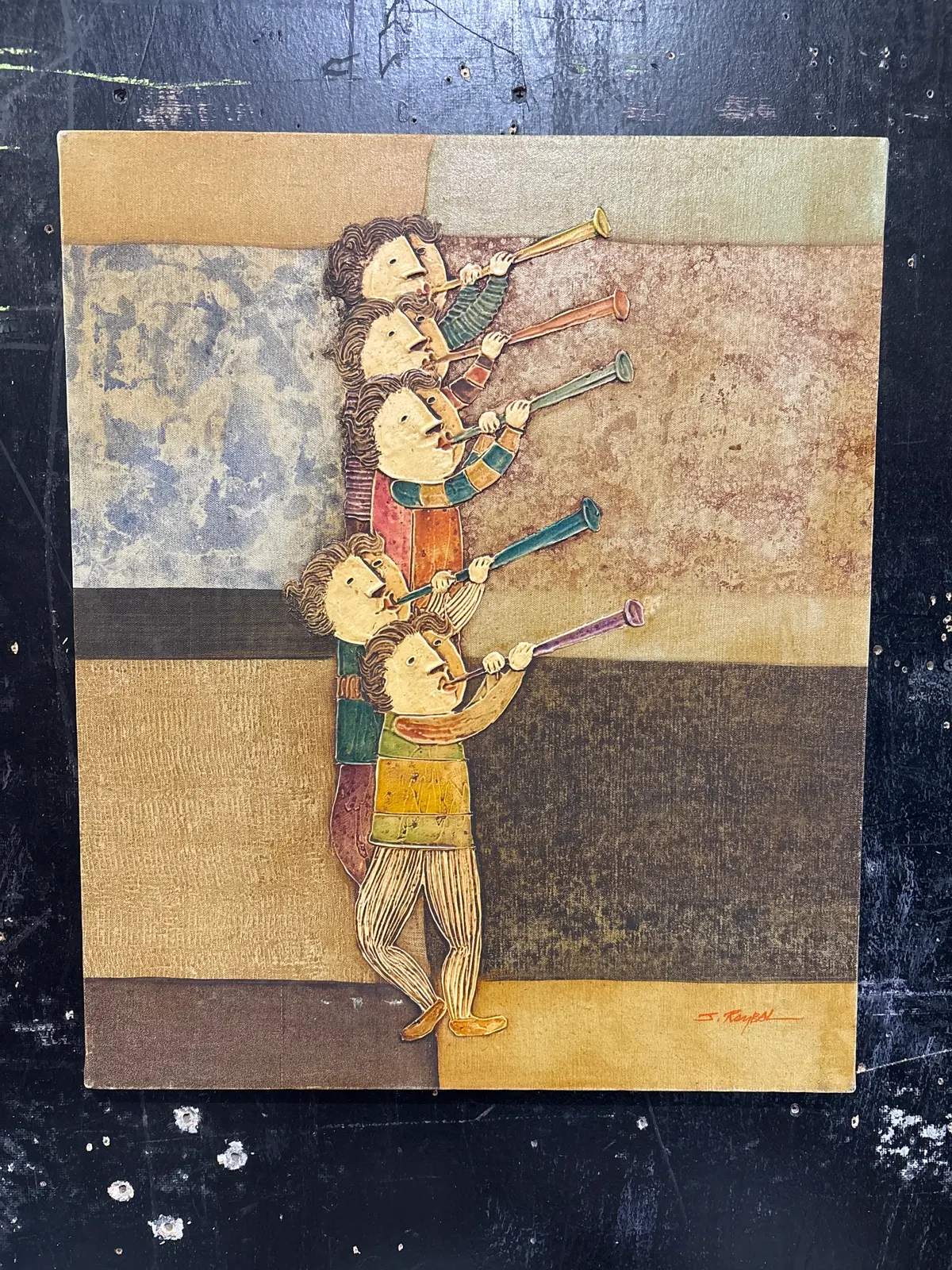 Unframed Print On Canvas Of Trumpeters - Signed J. Roybal 1