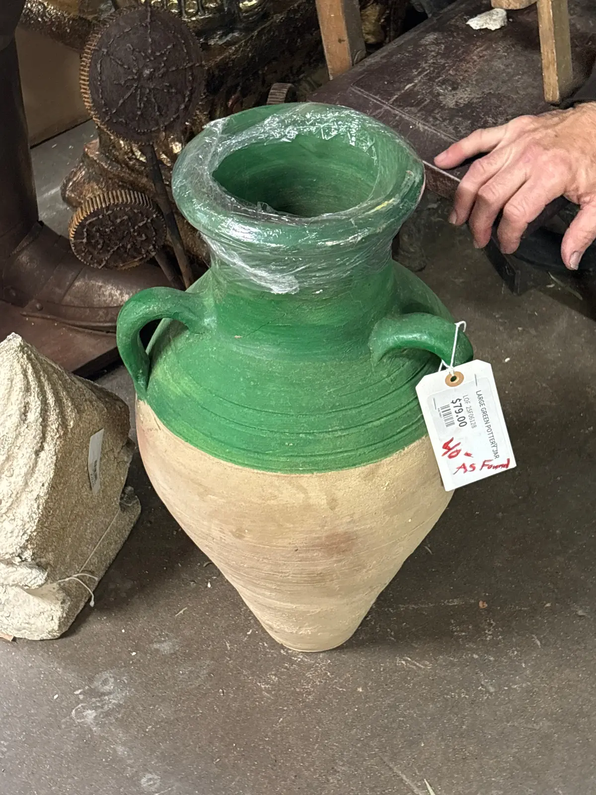 As Found Large Green Pottery Jar 1