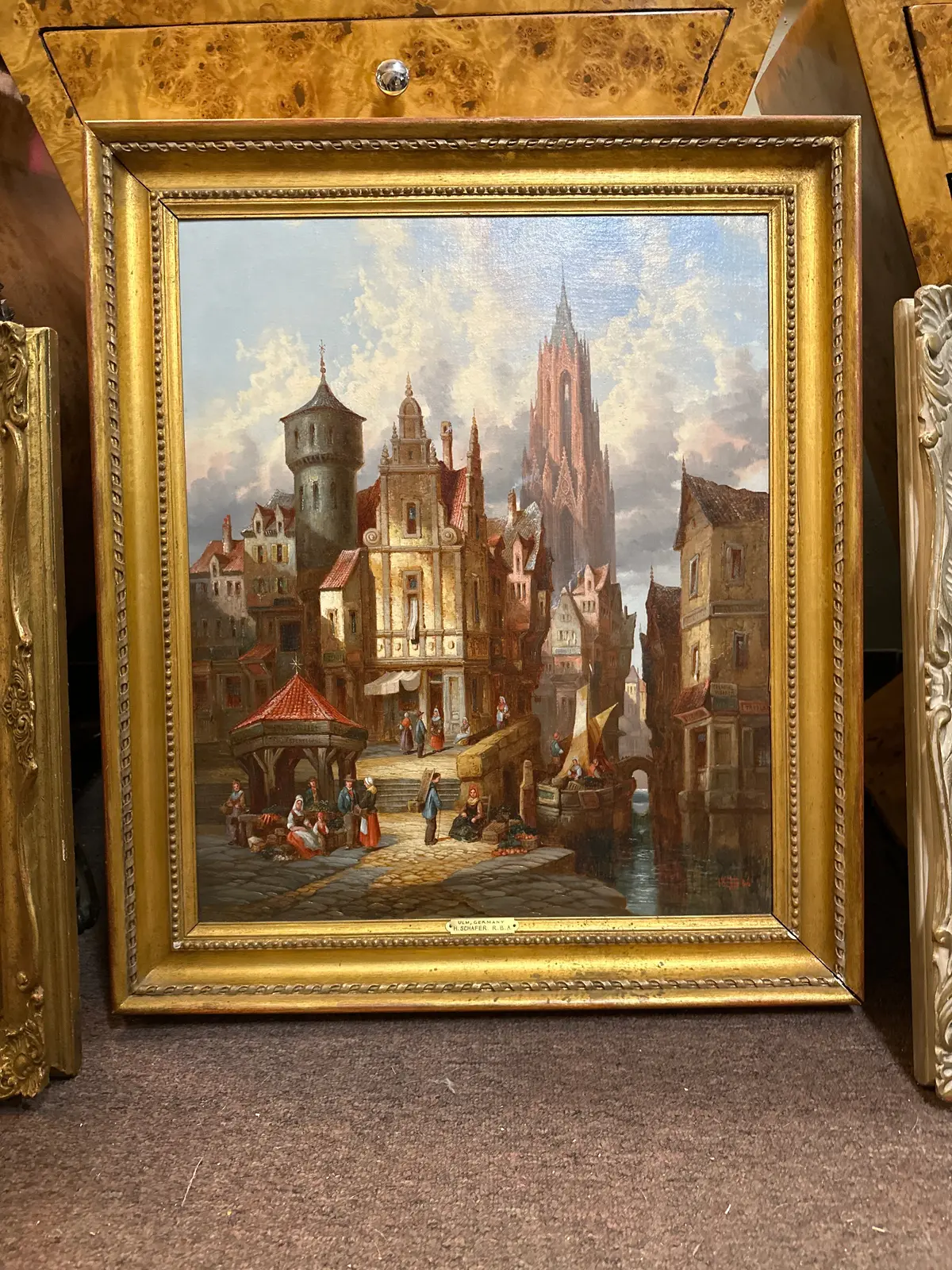 Framed Oil Painting Of Ulm Germany - Signed Henri Schafer 1