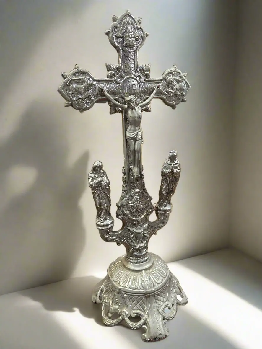 Spelter Crucifix With 2 Figures 1