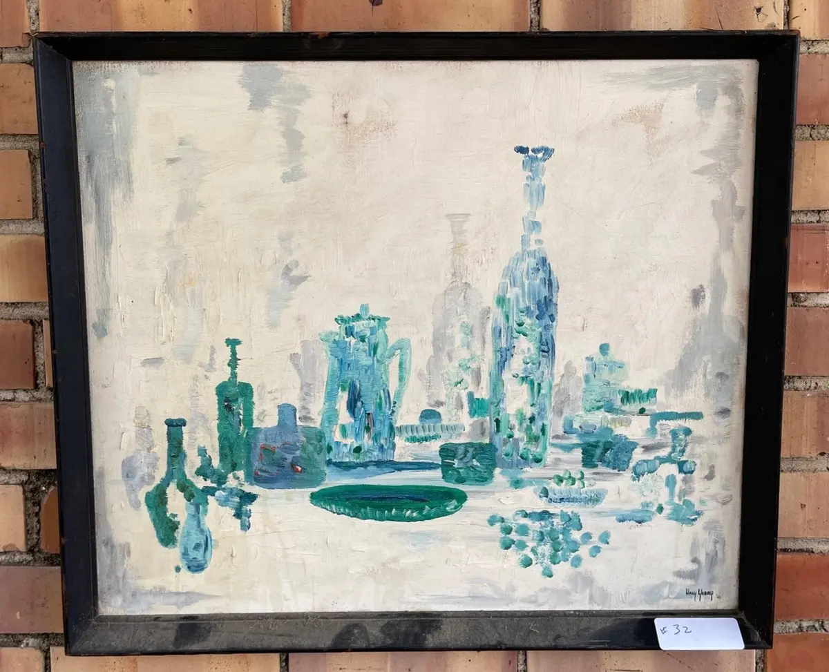 Still Life Oil Paintng Of Bottles 1962 Signed 1