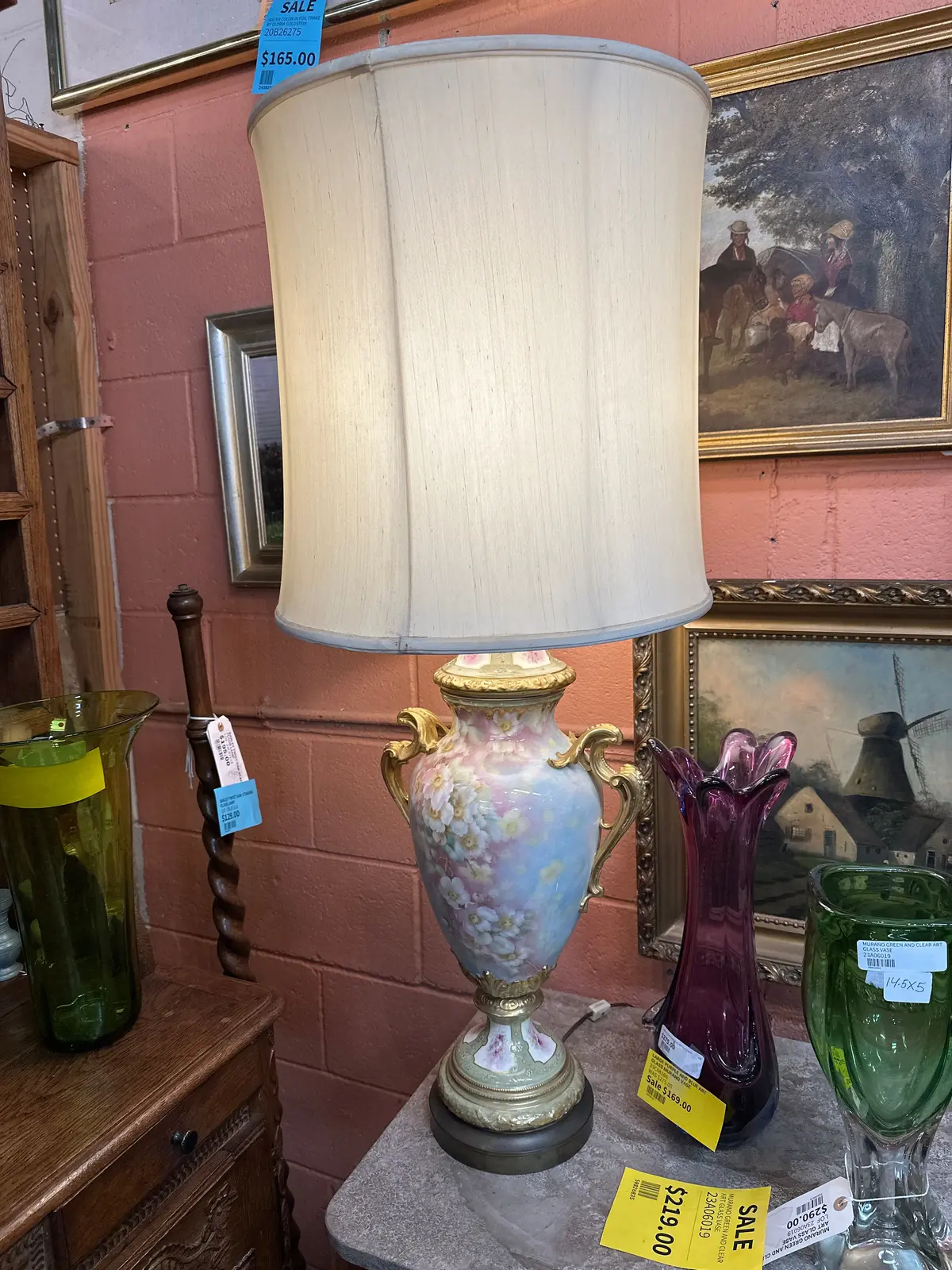 Old Paris Style Floral And Gilt Lamp 1