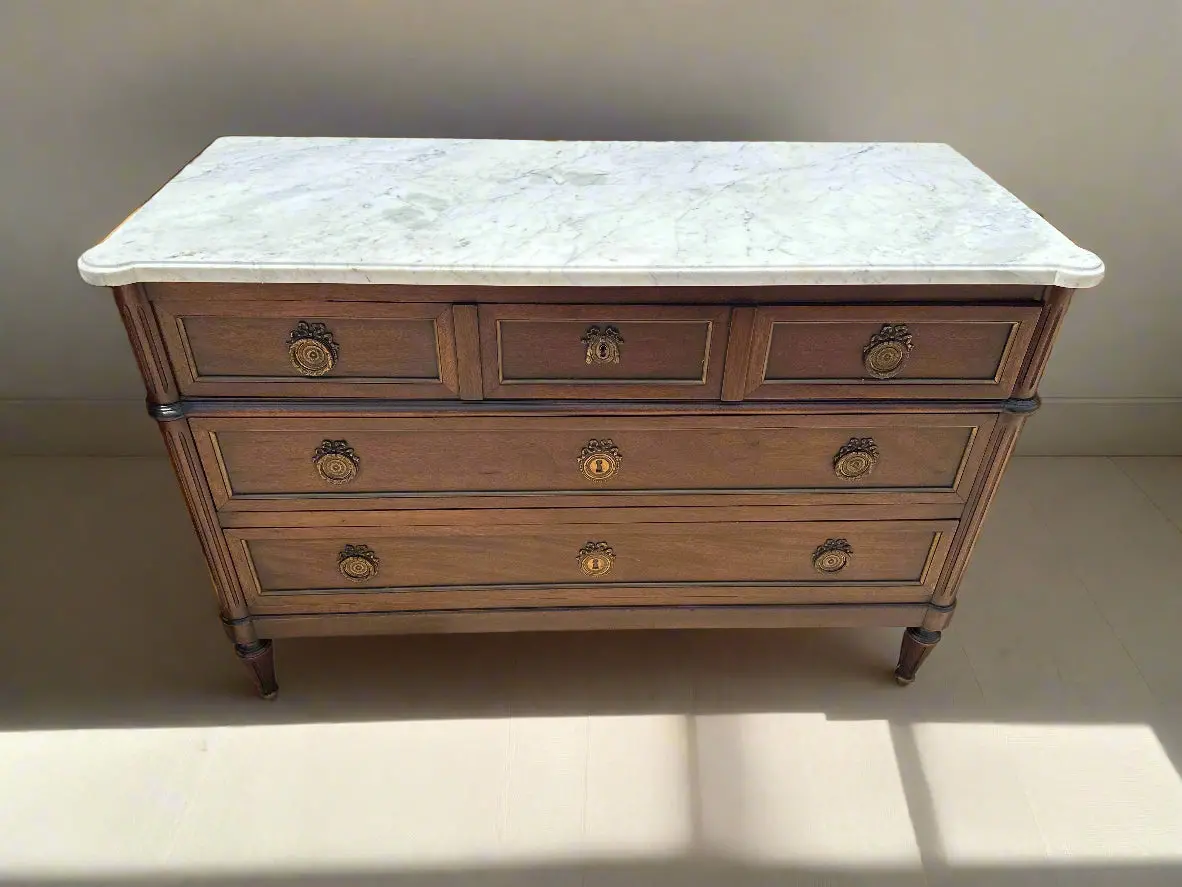 Louis Xvi White Marble Top 3 Drawer Chest With Ring Pulls 1