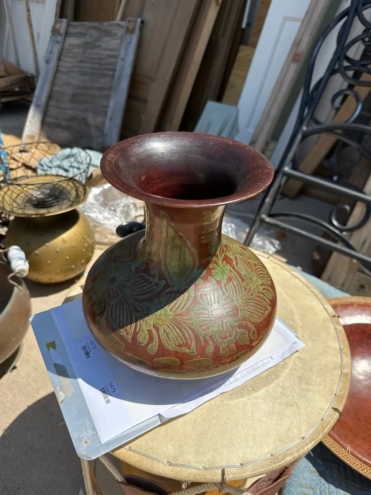 Painted Metal Low Vase 1