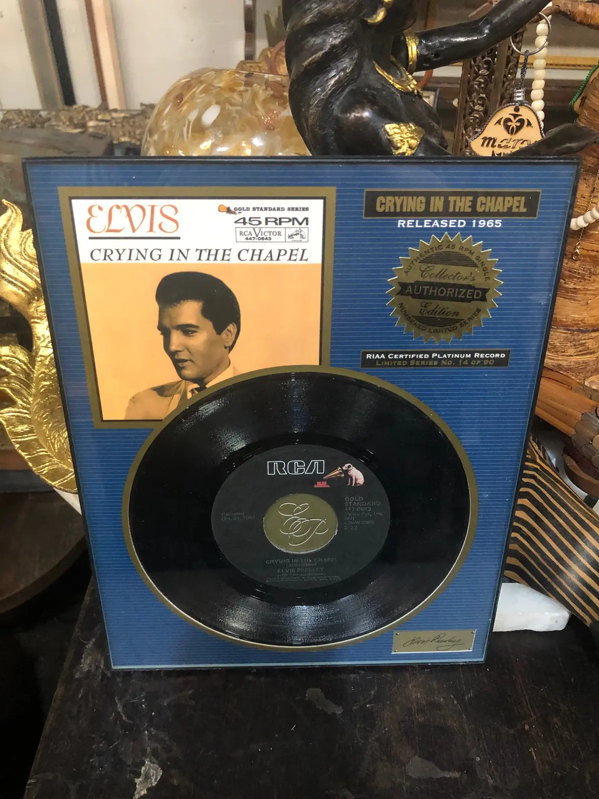 Black Framed Elvis 45 Record 1965 Crying In The Chapple 1