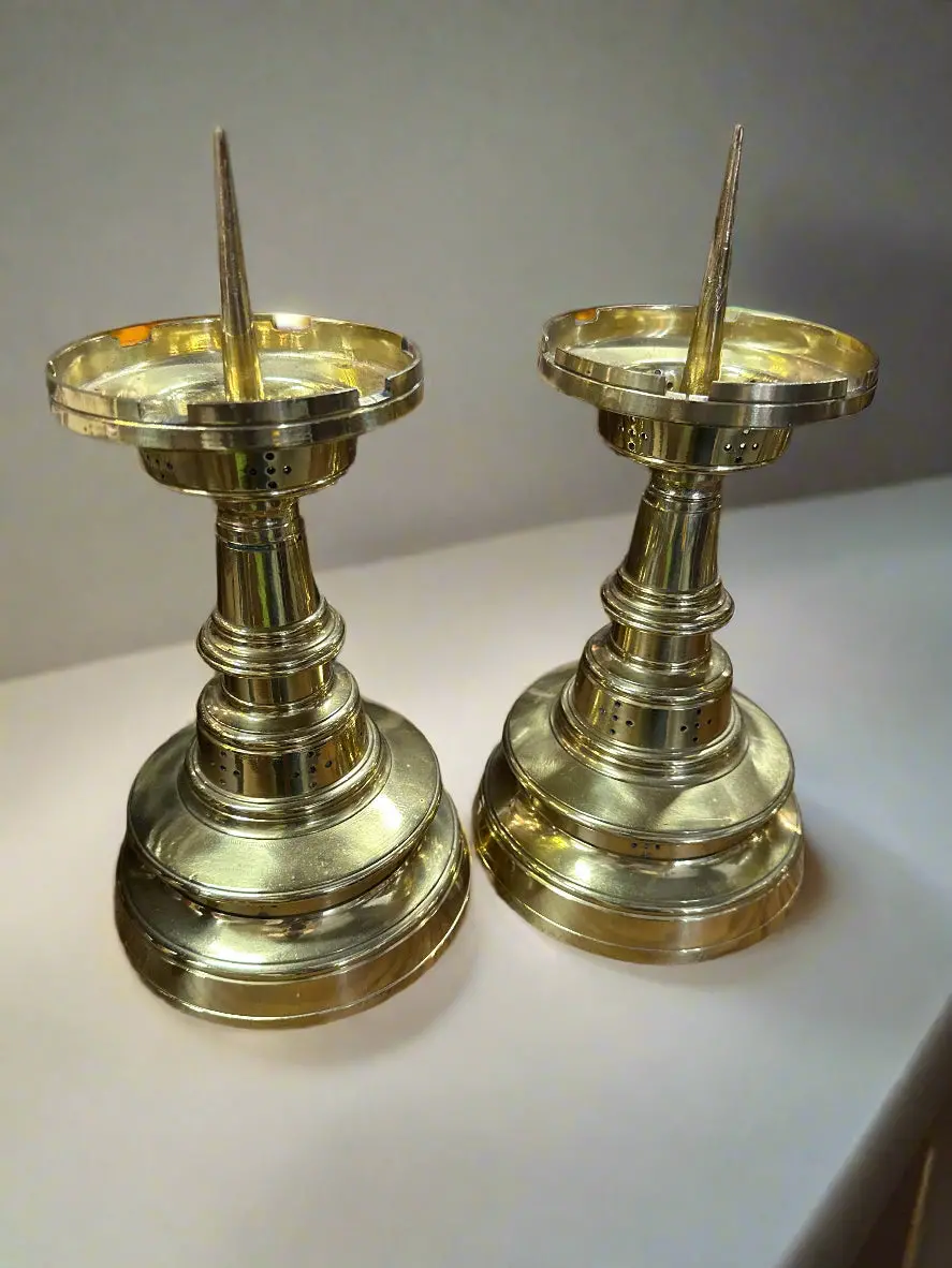 Pair Of Heavy Brass Prickets 1
