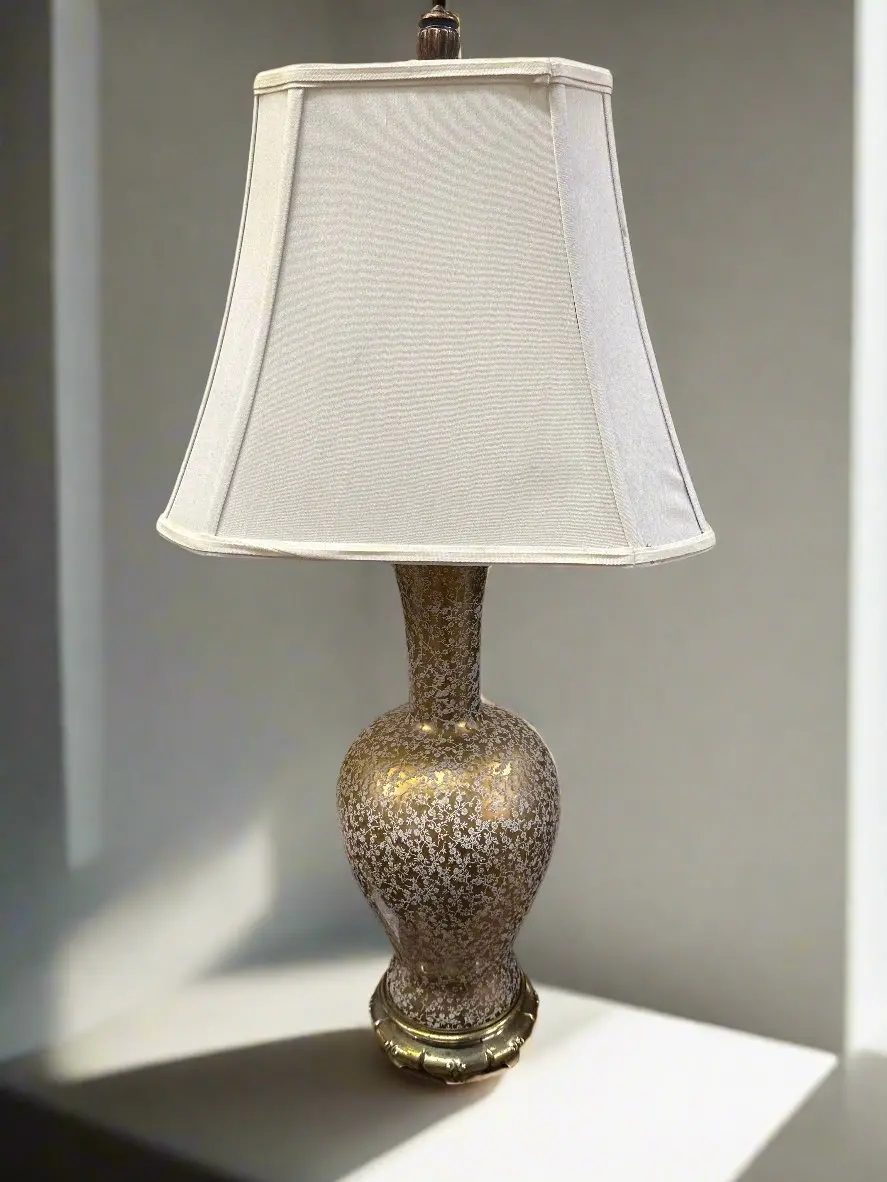 Vintage Gilt Glass And   Brass Table Lamp With Floral Design 1