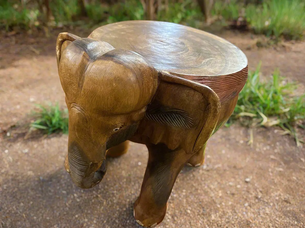 Elephant Carved Wooden Stool Or Plant Stand 1