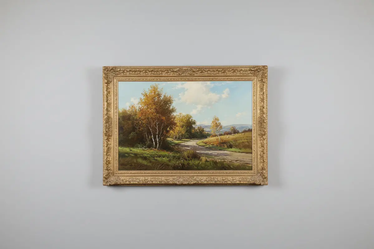 Gilt Framed Oil Painting Of Roadside Forest With Sheep - Signed Chas, Worcester 1