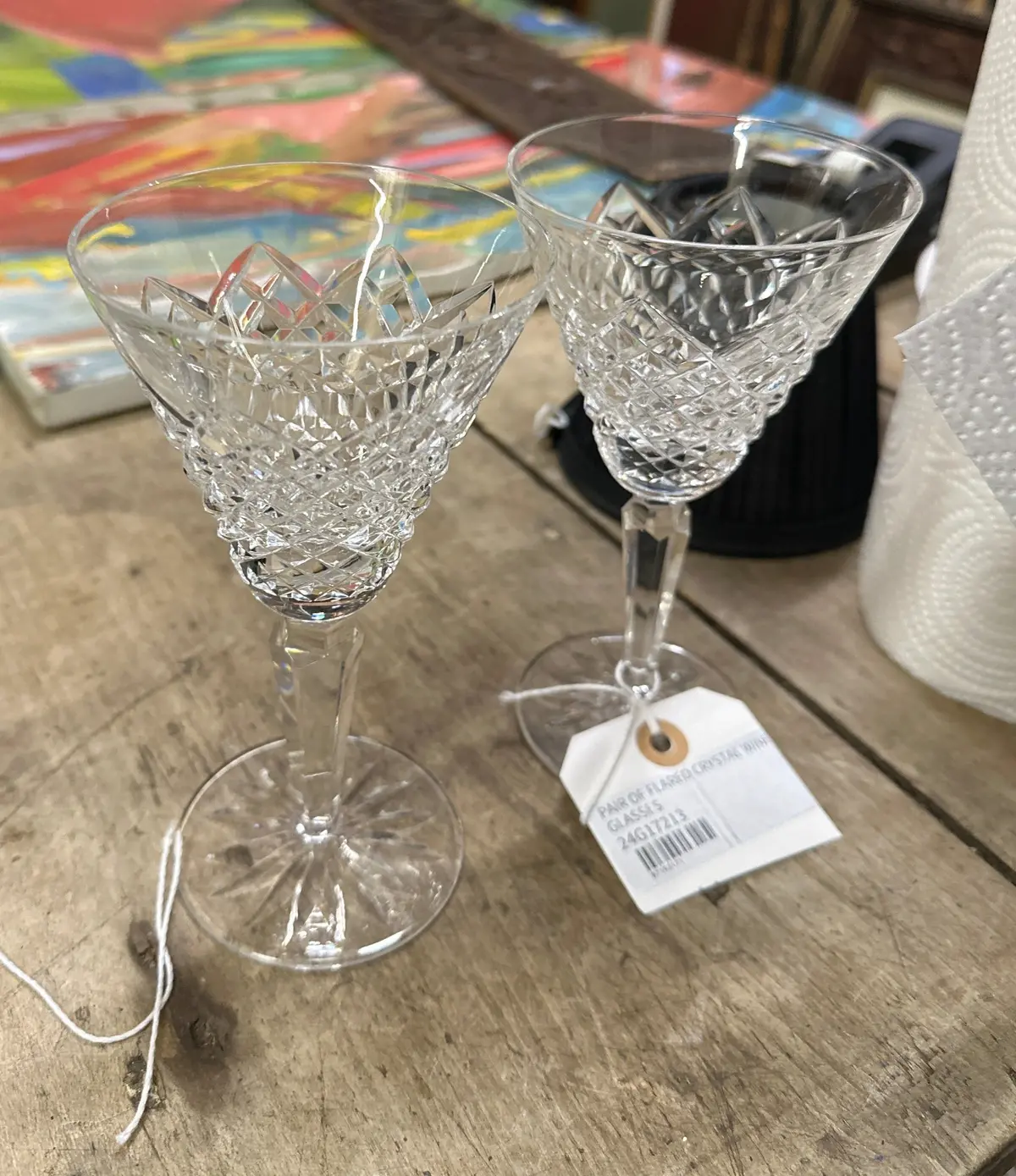 Pair Of Flared Crystal Wine Glasses 1