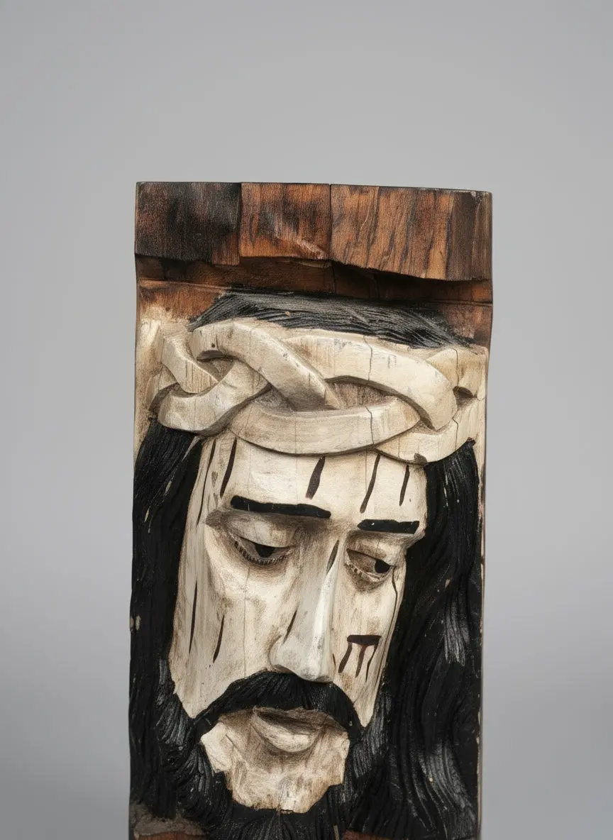 Large Wood Carved Jesus Face 1