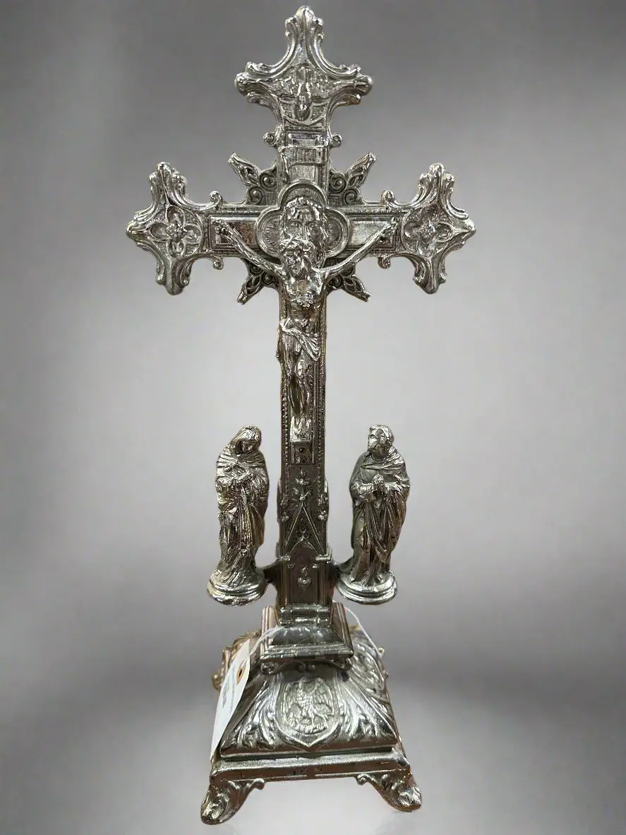 3 Figure Spelter And Chrome Crucifix 1