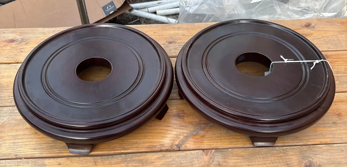 Pair Of Round Black Wood Asian Base 1