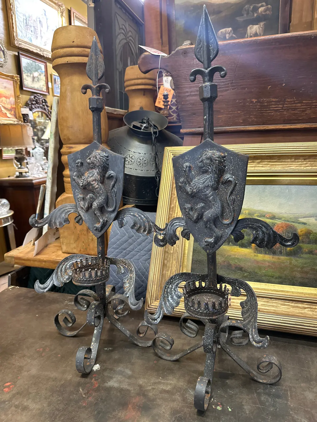 Pair Of Lioncrest Andirons 1
