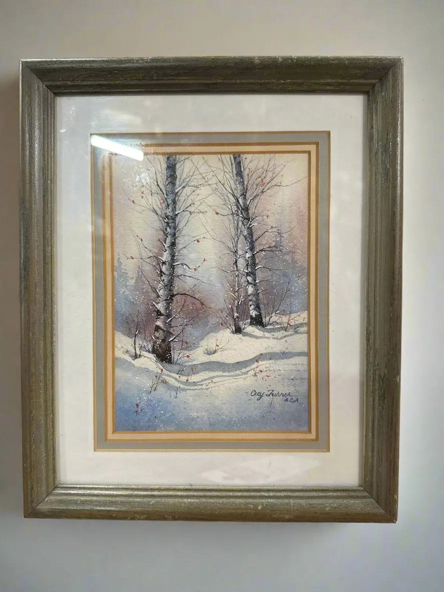 Small Winter Snow Water Color With Trees 1