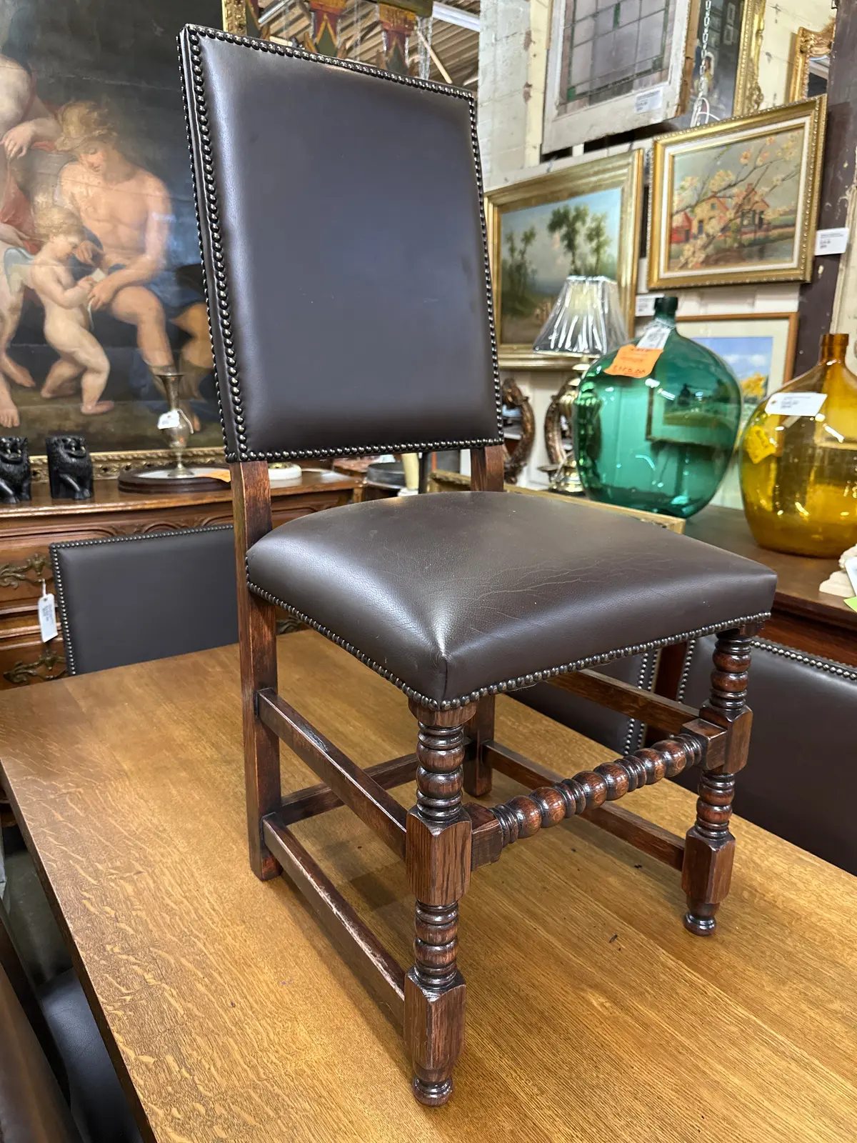 Set Of 8 Square Back Leather Chairs 1