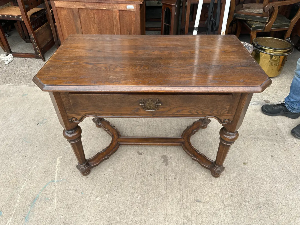 Rustic Oak Library Table With Octagonal Legs 1