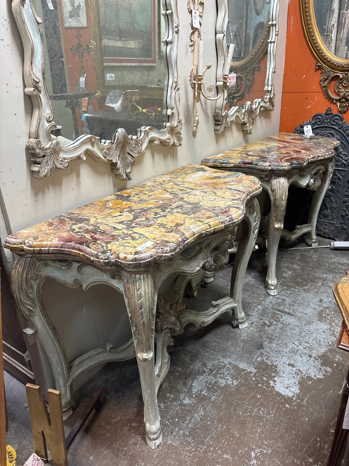 Pair Of Louis Xv Carved Marble Top Consoles 1