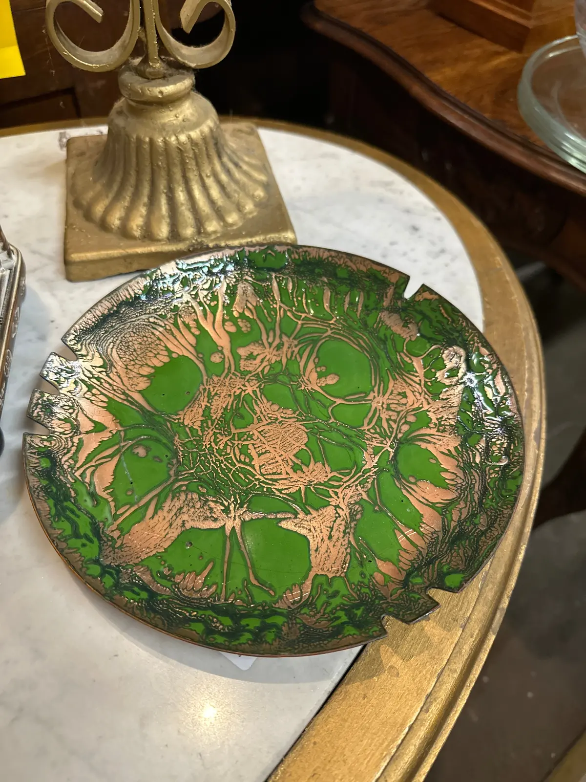 Green Enameled Copper Ashtray 1